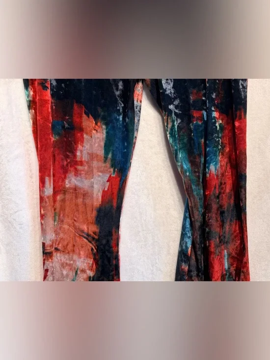 Free People Rendal Multicolor Velvet Flare Pants - Red, Blue, Green - Picture 13 of 14